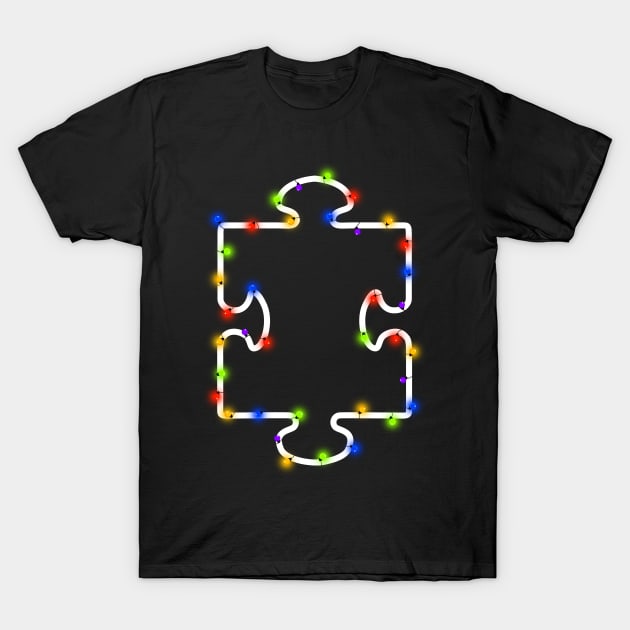 Puzzle Piece Autism Christmas Lights T-Shirt by TeeLand